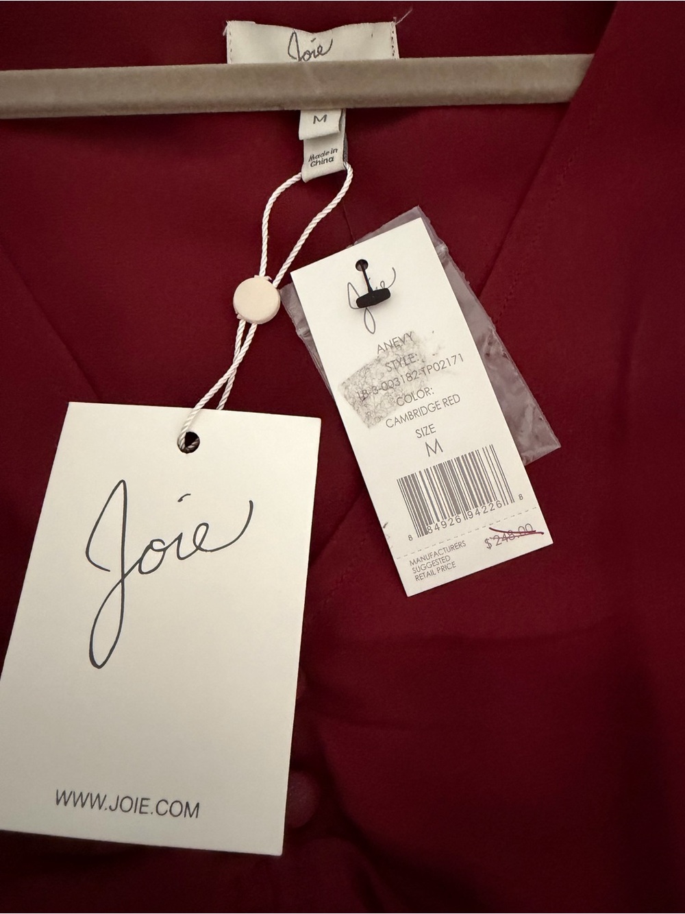 Joie Burgundy Anevy silk Floral V-Neck Puff Sleeve Blouse size M NWT - Picture 5 of 6